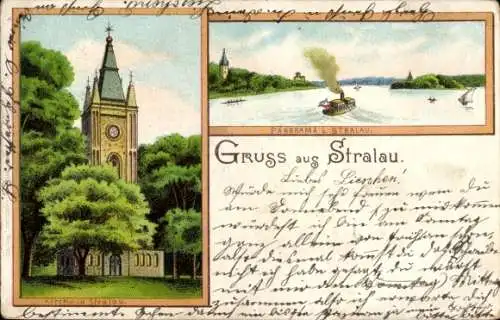 Litho Berlin Friedrichshain Stralau, Kirche, Spree-Panorama