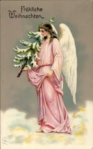 Ak Frohe Weihnachten, Engel, Tannenbaum