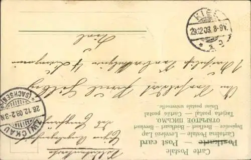 Litho Glückliches Neujahr, Kleeblatt, Engel