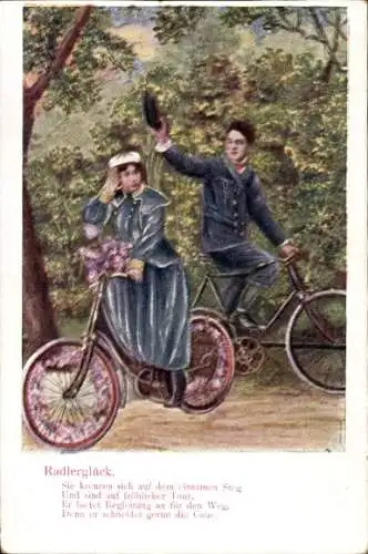 Ak Hermsdorf Ottendorf Okrilla Sachsen, Radlerpaar auf einsamen Weg.