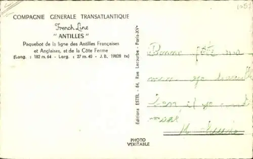 Ak Dampfer Antilles, CGT, French Line