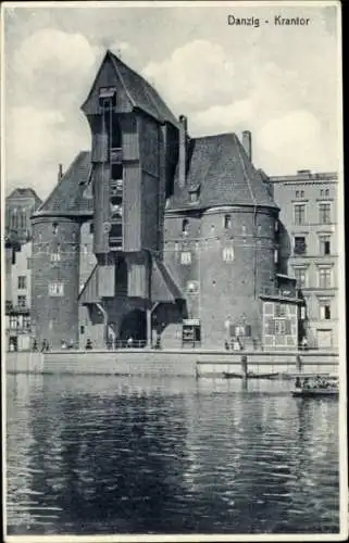 Ak Gdańsk Danzig, Krantor, historisches Gebäude, Wasseransicht