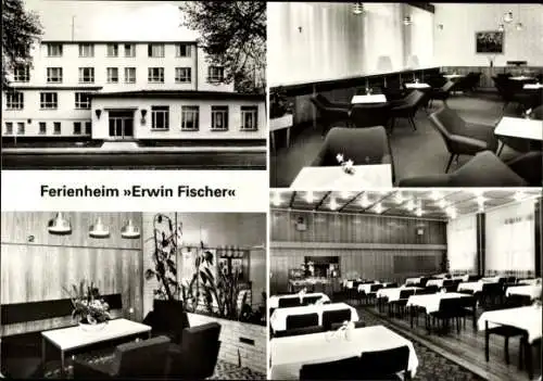 Ak Ostseebad Kühlungsborn, Ferienheim Erwin Fischer, zwei Essräume, Empfangsraum, Holzdecken, ...