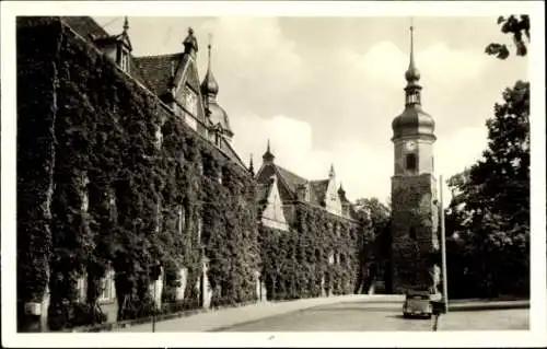 Ak Riesa an der Elbe Sachsen, Rathaus mit Kirche