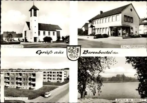 Ak Berenbostel Garbsen Niedersachsen, Kath.-Kirche, Kre.-Sparkasse, Liebermannstr., Partie am ...