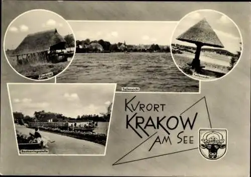 Ak Krakow am See in Mecklenburg, Fischer, Bootsanlegestelle, Teilansicht, Teilansicht, Krakow ...