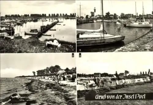 Ak Insel Poel Mecklenburg, Mehrere Bootsanleger, Segelboote, Strand mit Zelten, Landschaftsfotos