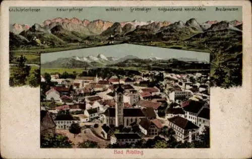 Ak Bad Aibling in Oberbayern, Landschaft mit Bergen, Stadtansicht, farbige Illustration