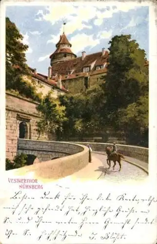 Ak Nürnberg in Mittelfranken, VESTNERTHOR, historische Architektur, Stadtmauer, Grünfläche, Re...