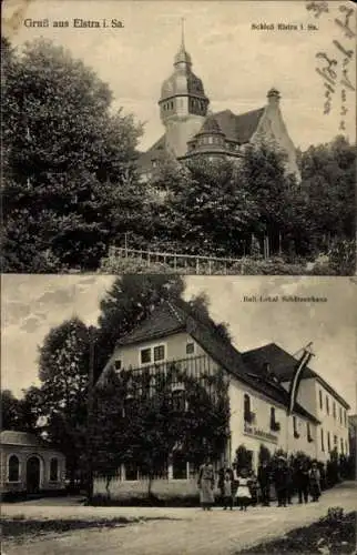 Ak Elstra in der Oberlausitz Sachsen, Schloss, Ball-Lokal Schützenhaus
