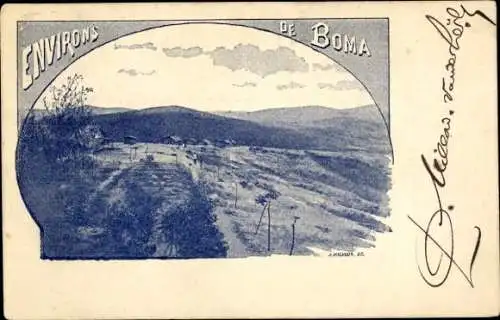 Ak Boma Congo Belge DR Kongo Zaire, Landschaftsansicht von  hügelige Umgebung, blaue Tönung
