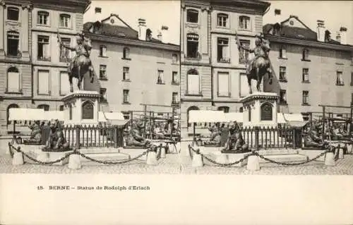Ak Bern Stadt Schweiz, Statue von Rodolph d'Erlach, Stadtansicht, 