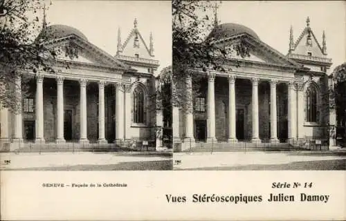 Ak Genève Genf Schweiz, Fassade der Kathedrale, Stereoskopische Ansicht, Julien Damoy