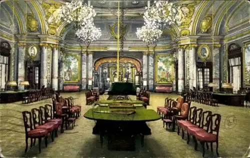 Ak Monte Carlo Monaco, Prunkvolle Saalansicht, prächtige Kronleuchter, luxuriöse Einrichtung, ele