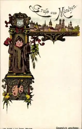 Litho München, Stadtansicht, Münchner Kindl
