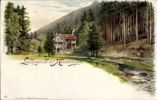 Litho Tabarz im Thüringer Wald, Massemühle im Lauchagrund, Massenmühle