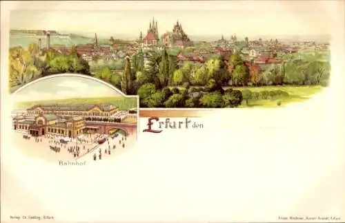 Ak Erfurt in Thüringen, Stadtansicht, Bahnhof,  grüne Landschaft