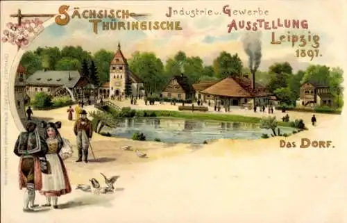 Litho Leipzig, Sächsisch Thüringische Industrie und Gewerbeausstellung 1897, Trachten, Dorf