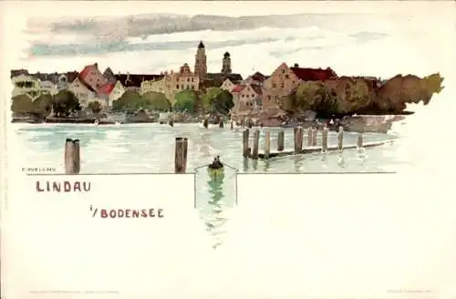 Künstler Litho Voellmy, Lindau am Bodensee, Hafenansicht