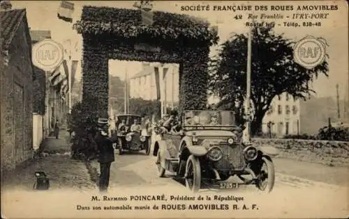 CPA Raymond Poincare, President de la Republique, Roues Amovibles