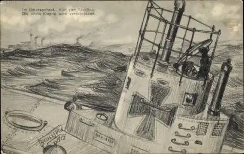 Künstler Ak Deutsches Kriegsschiff, Unterseeboot, Klar zum Tauchen