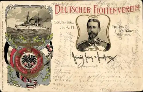Präge Litho Prinz Heinrich von Preußen, Deutscher Flottenverein, Deutsches Kriegsschiff