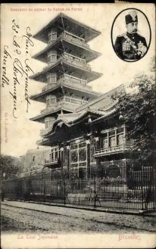 Ak Bruxelles Brüssel, La Tour Japonaise, Schah de Perse, Schah von Persien