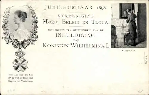 Ganzsachen Ak Amtseinführung Königin Wilhelmina, Porträt