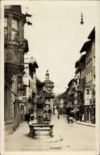 Foto Ak Schaffhausen Stadt Schweiz, Vorstadt, Straßenpartie, Brunnen