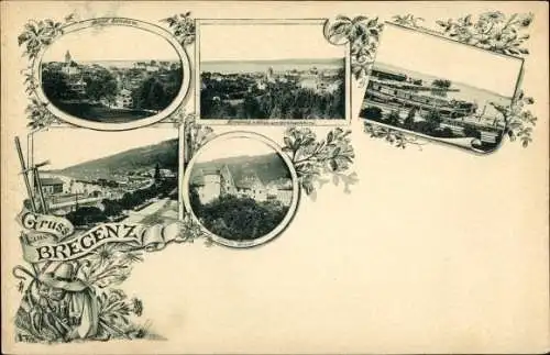 Ak Bregenz am Bodensee Vorarlberg, Panorama, Hafen, Teilansichten