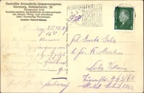 Ak Wassermungenau Abenberg in Mittelfranken, Gaststätte Kronenbräu, Sulzbacher Str. 28