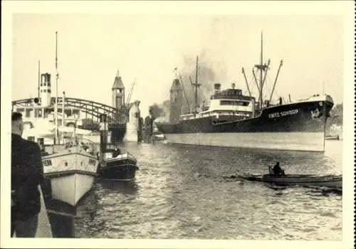 Ak Szczecin Stettin Pommern, Schiff Fritz Schoop, Reederei Poseidon