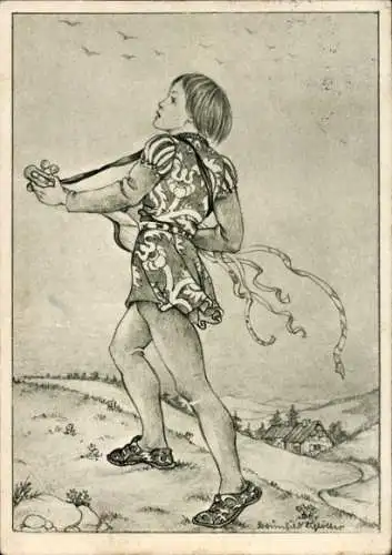 Künstler Ak Schlotter, Brunhild, Junge mit Gitarre