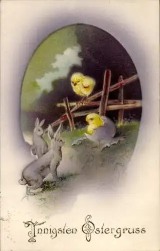 Ak Glückwunsch Ostern, Küken, Hasen