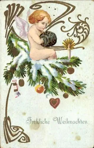 Präge Ak Glückwunsch Weihnachten, Engel, Tannenzweige