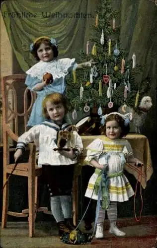 Ak Glückwunsch Weihnachten, Kinder, Tannenbaum, Geschenke