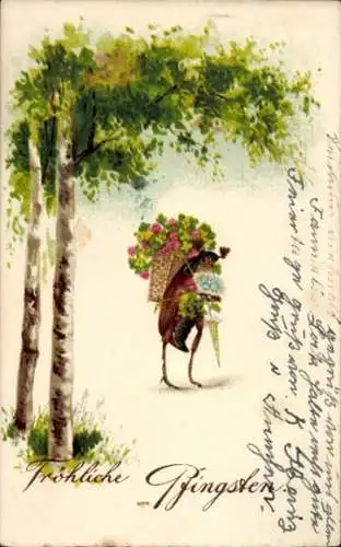 Ak Glückwunsch Pfingsten, Maikäfer, Birken