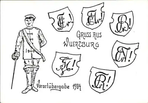 Studentika Ak Würzburg, Vorortübergabe 1984, Corpswappen, Student