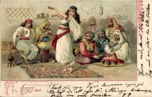 Litho Arabische Tänzerin, Musiker