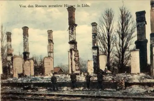 Ak Lida Weißrussland, von den Russen zerstörte Häuser