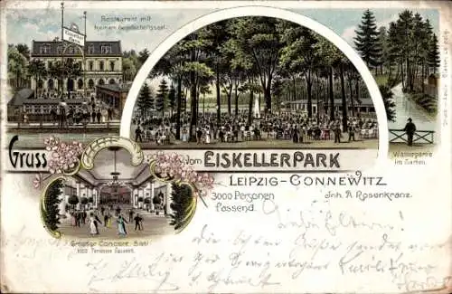 Litho Connewitz Leipzig in Sachsen, Gruß vom Eiskellerpark, Konzertsaal