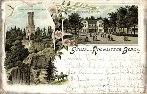 Litho Ak Rochlitz an der Mulde, Rochlitzer Berg, Restaurant, Hotel Geschwister Haberkorn, Turm