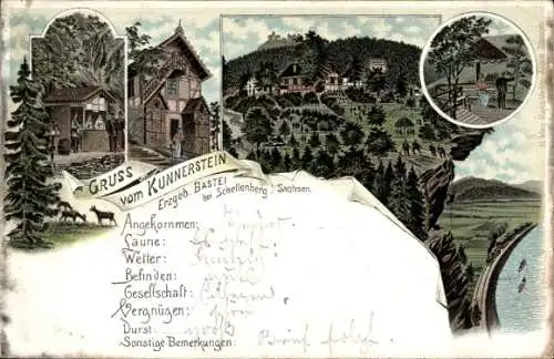 Litho Hennersdorf Augustusburg im Erzgebirge, Kunnerstein, Gasthaus