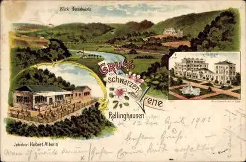 Litho Rellinghausen Essen an der Ruhr, Gaststätte Schwarze Lene, Villa Hügel