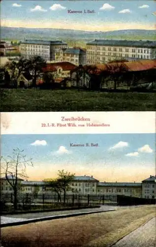 Ak Zweibrücken Rheinland Pfalz, Kaserne der 1. u 2. Bat des 22. Inf Reg Fürst Wilh. von Hohenzollern