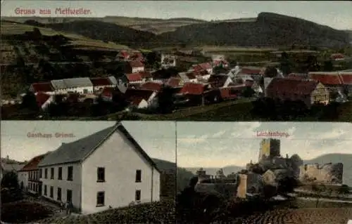 Ak Mettweiler Rheinland Pfalz, Totalansicht, Gasthaus Grimm, Lichtenburg