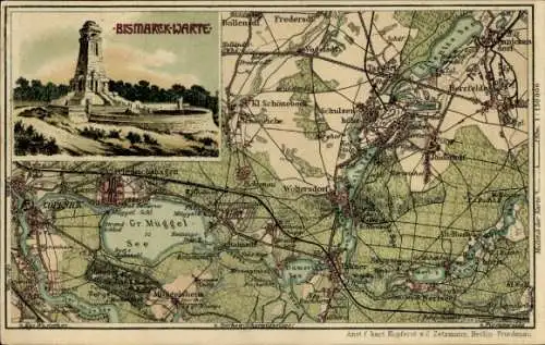 Landkarten Ak Berlin Köpenick, Müggelberge, Bismarckwarte