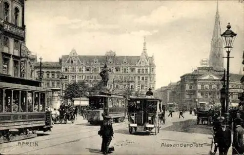 Ak Berlin Mitte, Alexanderplatz, Straßenbahn, Kutsche