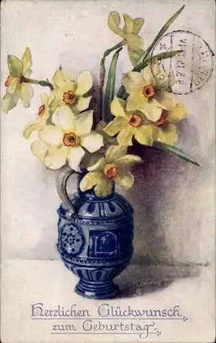 Künstler Ak Glückwunsch Geburtstag, Blumen