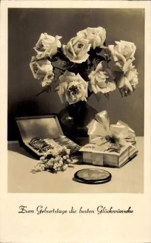Ak Glückwunsch Geburtstag, Rosen, Geschenke